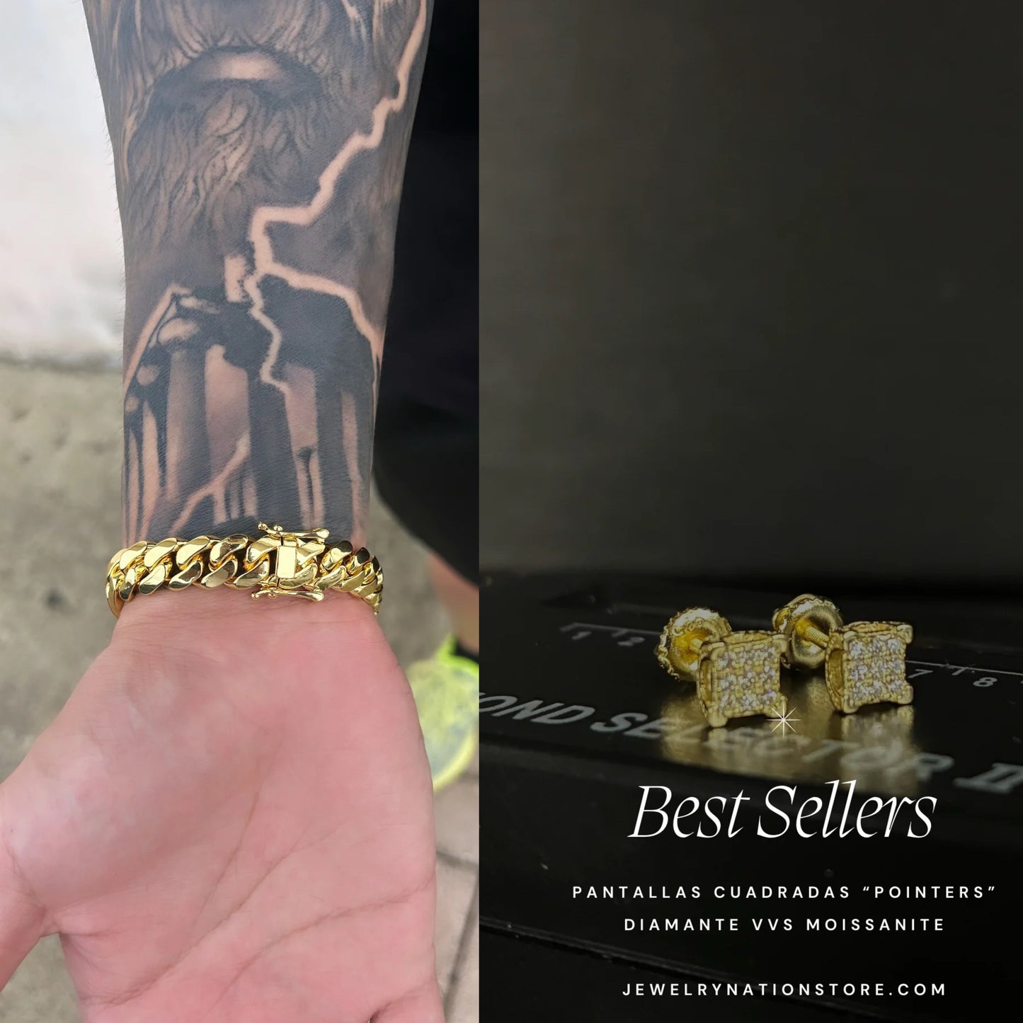 Combo pulsera Cubana PVD + Pantallas Diamante VVS Moissanite “Pointers”