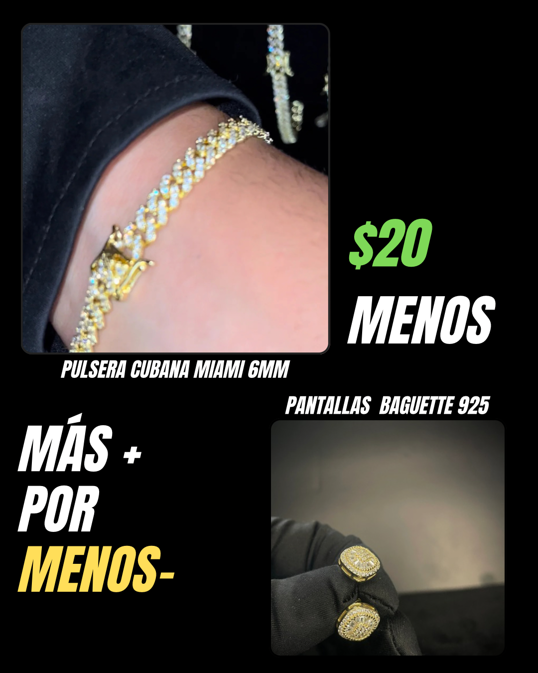 Pulsera cubana Miami 6mm + Pantallas Baguette 925